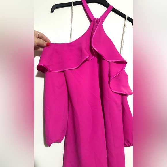 Lilly Pulitzer Shift Midi Hot Pink Dress Party Cocktail Ruffle Sleeve, Size 4 - Picture 4 of 5
